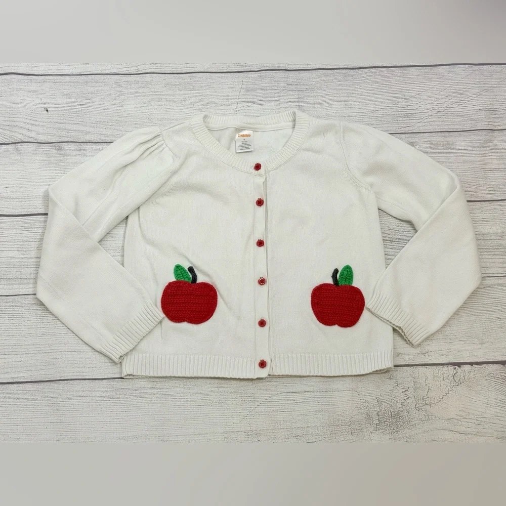 Gymboree Apple Cardigan Sweater Girls Size 8 Cream Knit Cute Fall